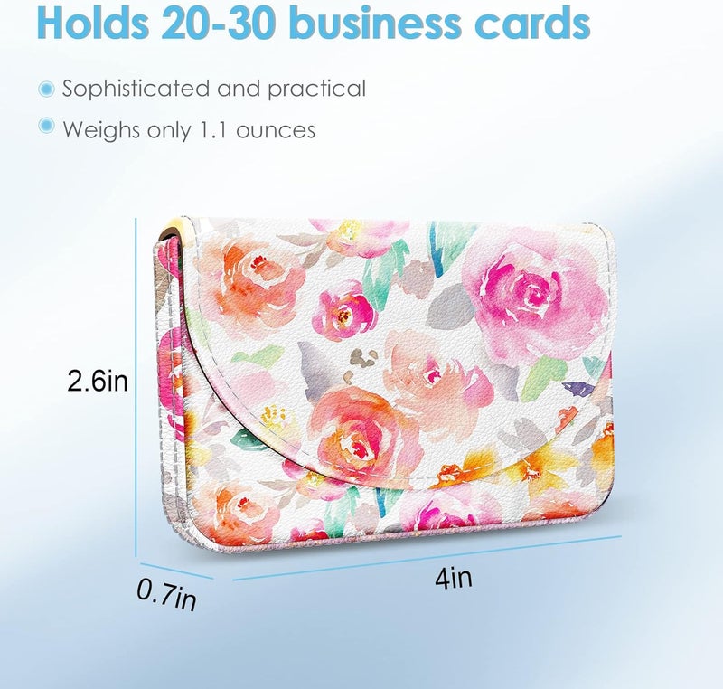 Xavier Business Card Holder，PU Leather Business Card Case Color Printing Pattern Card Holder Wallet，Pockets Magnetic Credit Card Holders for Men and Women，Watercolor Flowers - Image 2